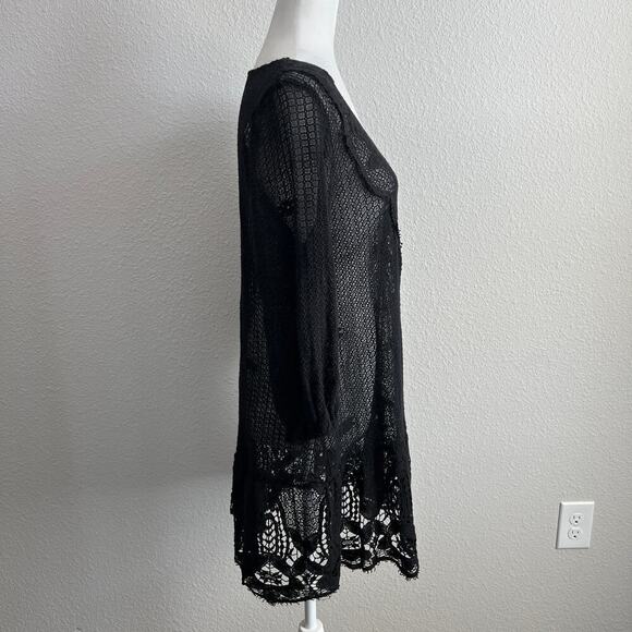 Eberjey Breezy Weave Black Floral Crochet Swim Coverup Women's M Mini Sheer - Picture 6 of 7